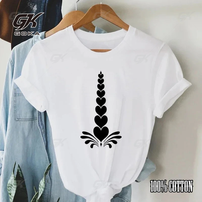 

Summer Fashion Women's Clothing Heartbeat Graphic Round Neck Novelty Tops Heart Printed T-shirt Heartbeat Round Neck for Summer