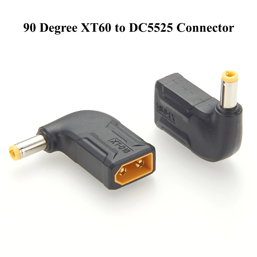 

90 Degree XT60 to DC5525 Connector XT60 Male to DC 5.5mm X 2.5mm Male Power no Wire Adapter for FPV Drone RC Car LiPo Battery