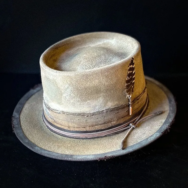 Flat-topped felt hat pure top short-brimmed wool