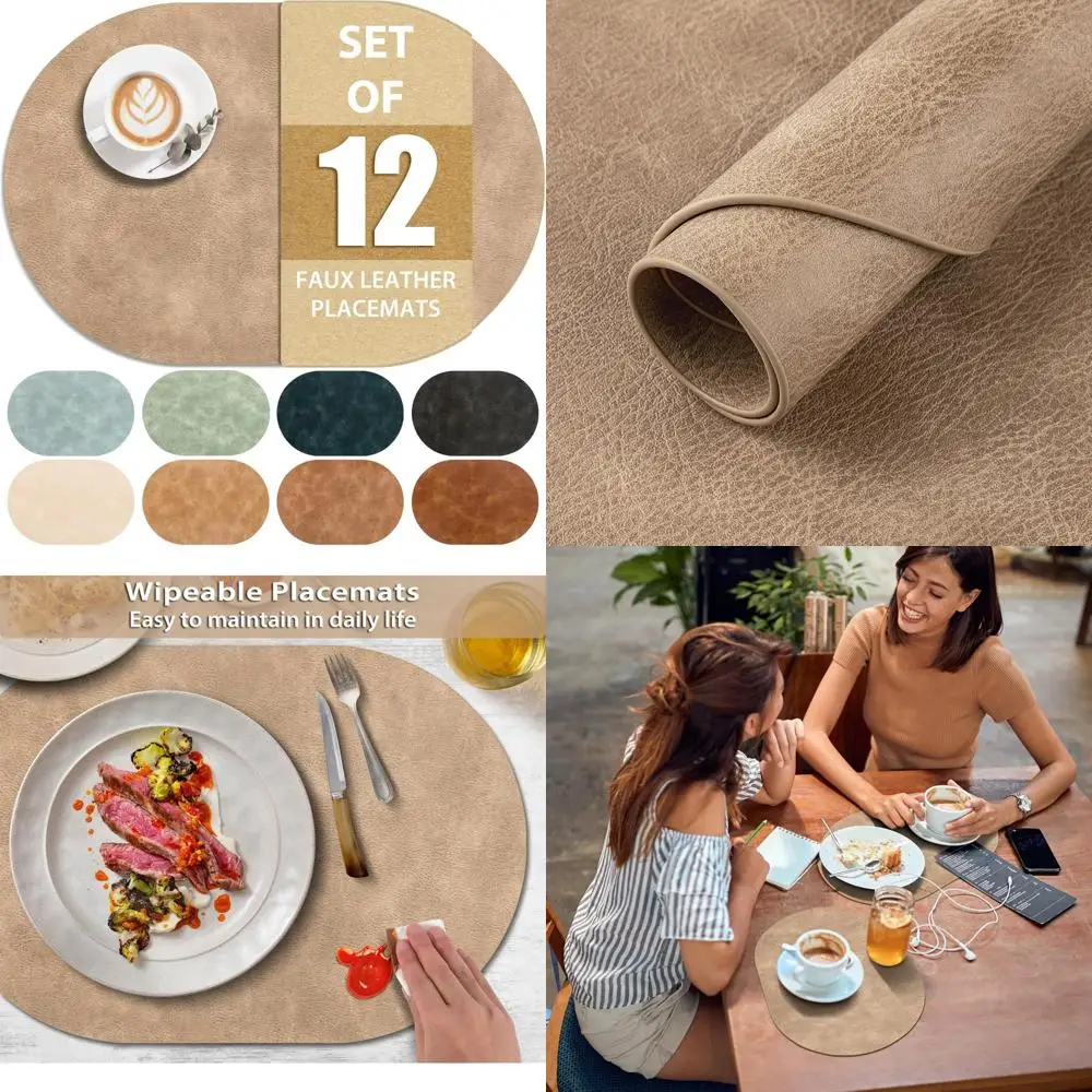 

Heat Resistant Oval Placemats Set of 12, Washable Waterproof Table Mats, 12x17 Inches, Wipeable Faux Leather Long-Lasting Dining