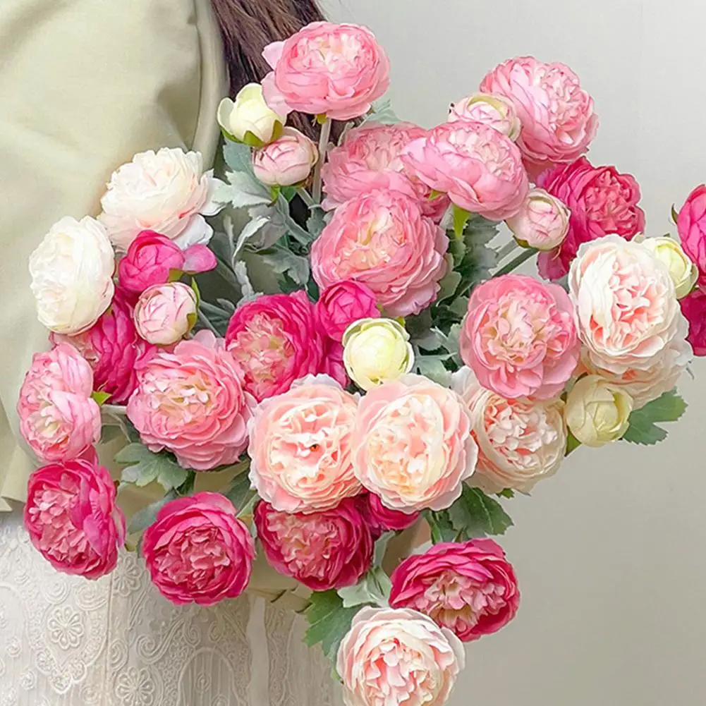 Lebensechte Künstliche Ranunkel-Blumen Eleganter Pfingstrosenstrauß für Hochzeitssträuße Heimdekoration Künstliche Pfingstrosen-Pflanzen – Detail 17