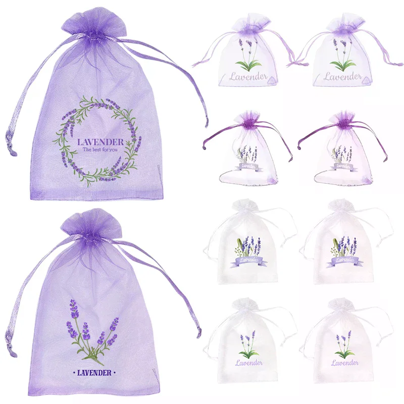 20Pcs Lavender Pattern Drawstring Mesh Bags Dried Flower Herbs Spices Storage Bag Odor-Eliminating Breathable Fragrance Pouches