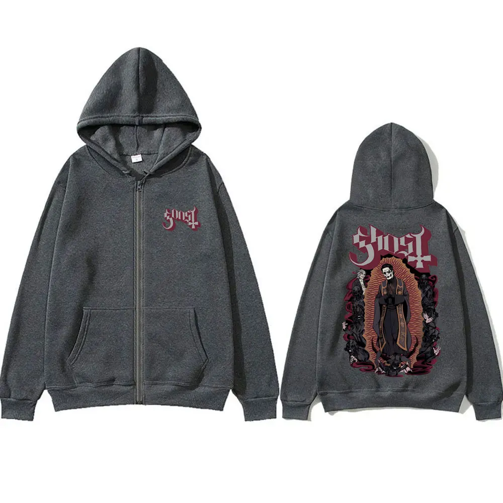 Limited Ghost Band Zipper Hoodie Men Women Fleece Cotton Oversized Zip Up Jacket Male Vintage Gothic Rock Metal Zipper Hoodies