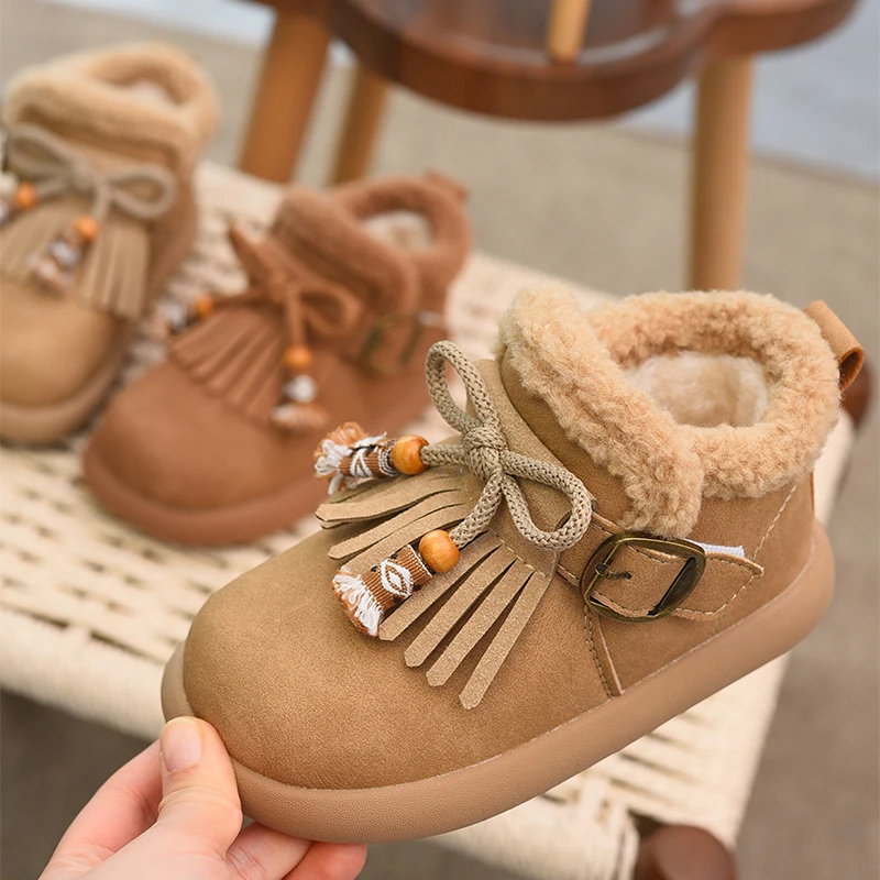 

Girls' cotton shoes with plush short boots, thickened children's cotton boots, 2025 winter new Boken children's shoes, little gi