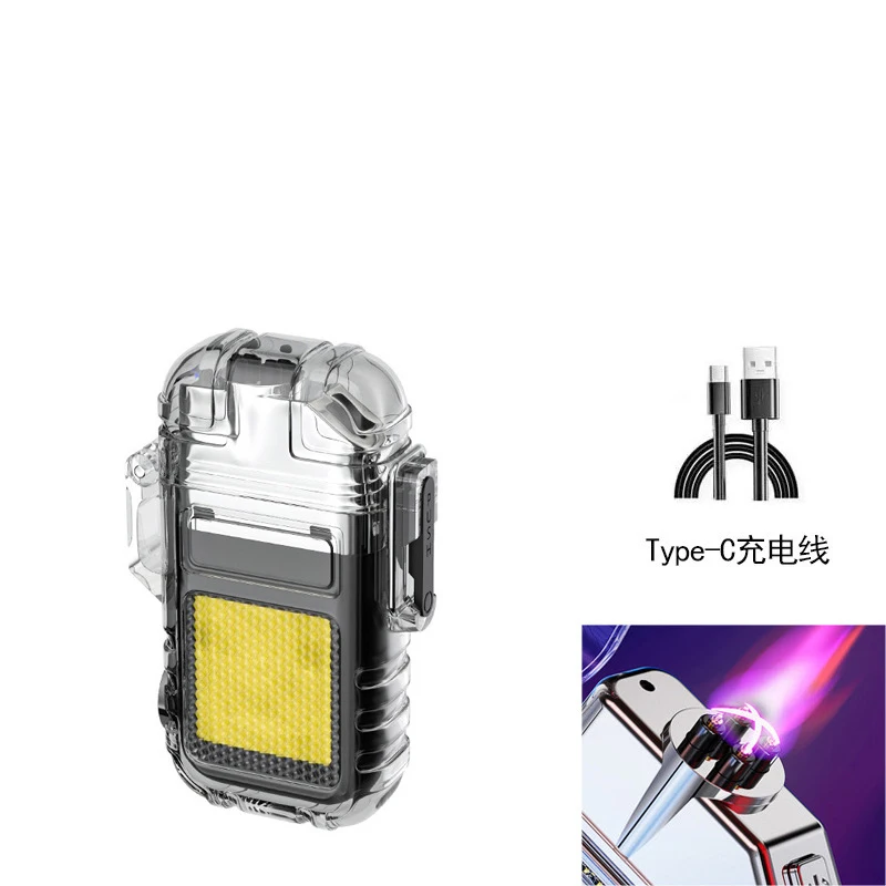 New Rechargeable Arc Lighter Lighting Light Outdoor Multi functional Lighter Flashlight Mini Keychain Light