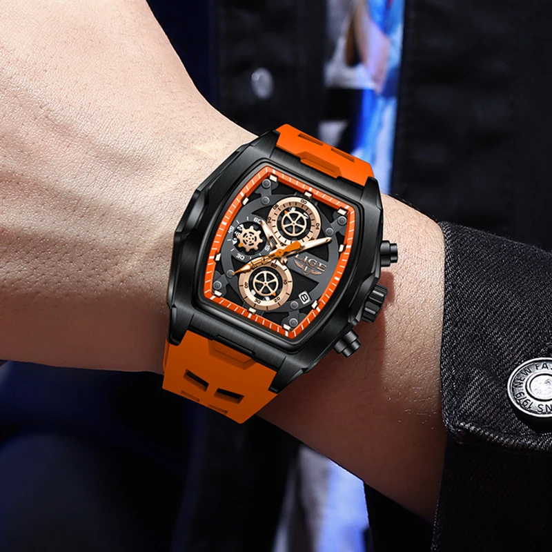 LIGE Fashion Silicone Watch Men Casual Business Military Watches For Men Top Brand Luxury Sports Square Chronograph Montre Homme
