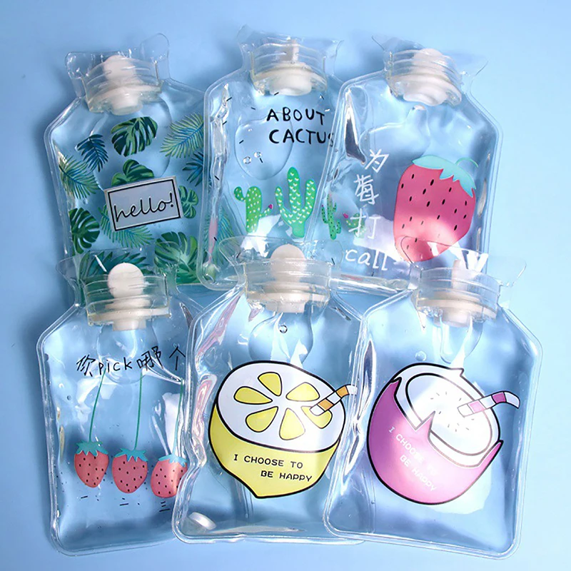 1PC Cartoon Transparent Hot Water Bag Portable Water-filling Hot Water Bottle Hand Warmer Pocket Hand Feet Hot Water Bottle PVC