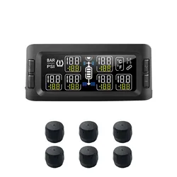 Solar Car Wireless Tire Pressure Monitoring System TPMS With 6 External Sensors LCD Display Accurate Measurement Data