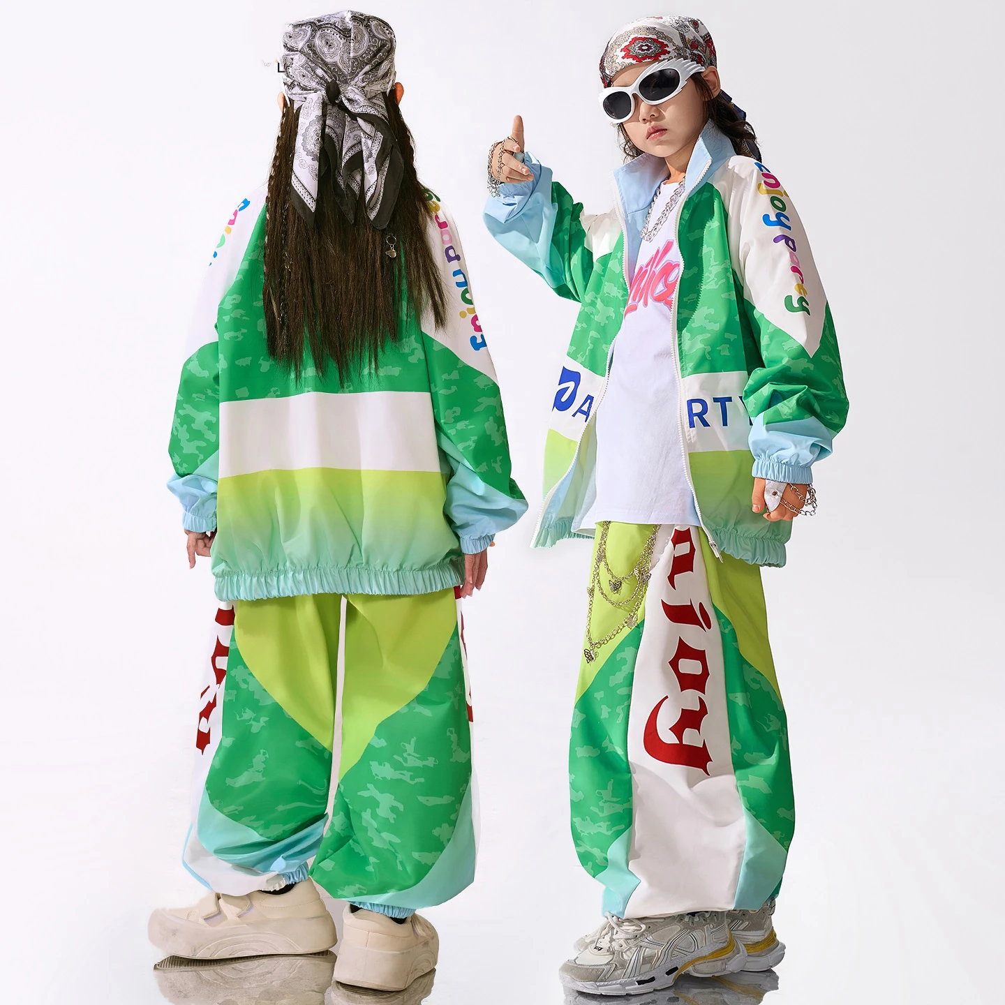 Teenager Grün Sport Anzug Baggy Hip Hop Kleidung Lange Ärmel Mantel Hosen Jungen Mädchen Herbst Winter Street Dance Kostüme BL17370
