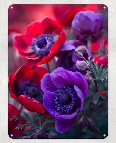 Red Purple Anemone Flower Metal Poster Wall Tin Sign Man Cave Shed Home Plaque --Tin Sign