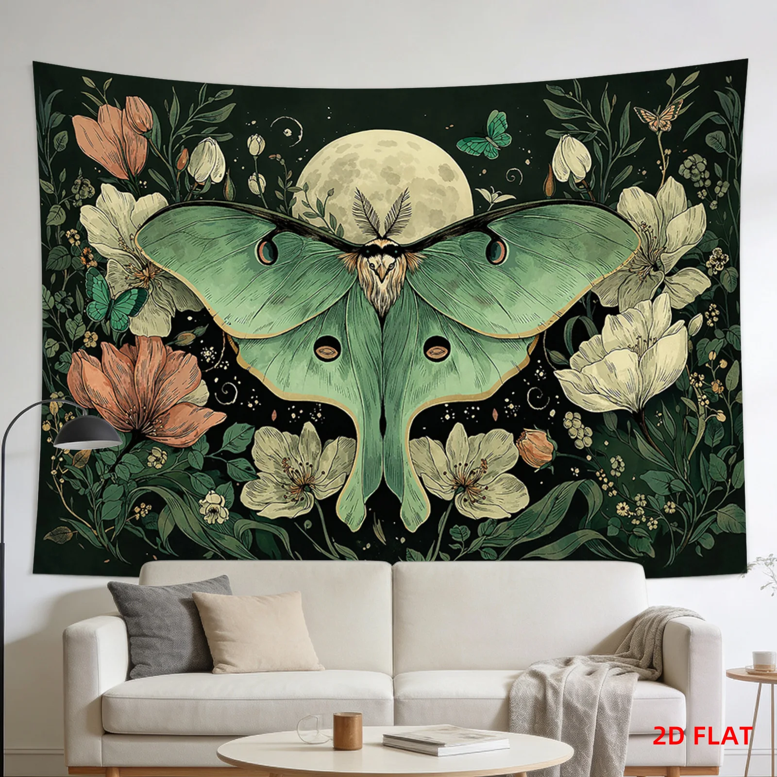 Oversized Moth Floral Tapestry Boho Wall Decor Botanical Butterfly Art Print for Bedroom Gothic Nature Room Decor