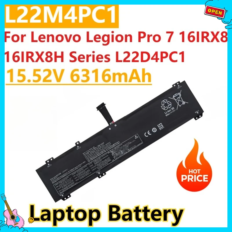 

New L22M4PC1 Laptop Battery 15.52V 6316mAh For Lenovo Legion Pro 7 16IRX8 16IRX8H Series L22D4PC1
