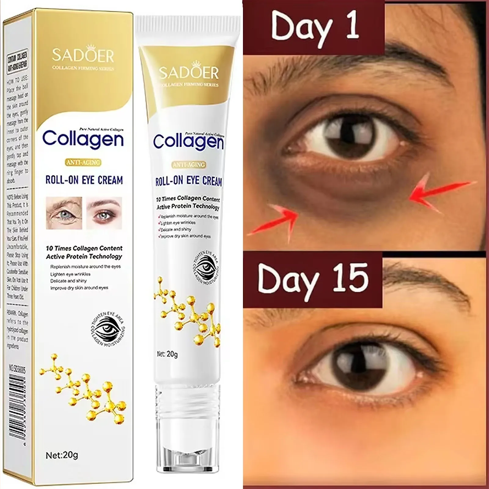 Collagen Dark Circle Remove Eye Cream Anti wrinkle Firming Fade Fine Lines Eye Bag Anti Puffiness Roll-on Eye Skin Care Products