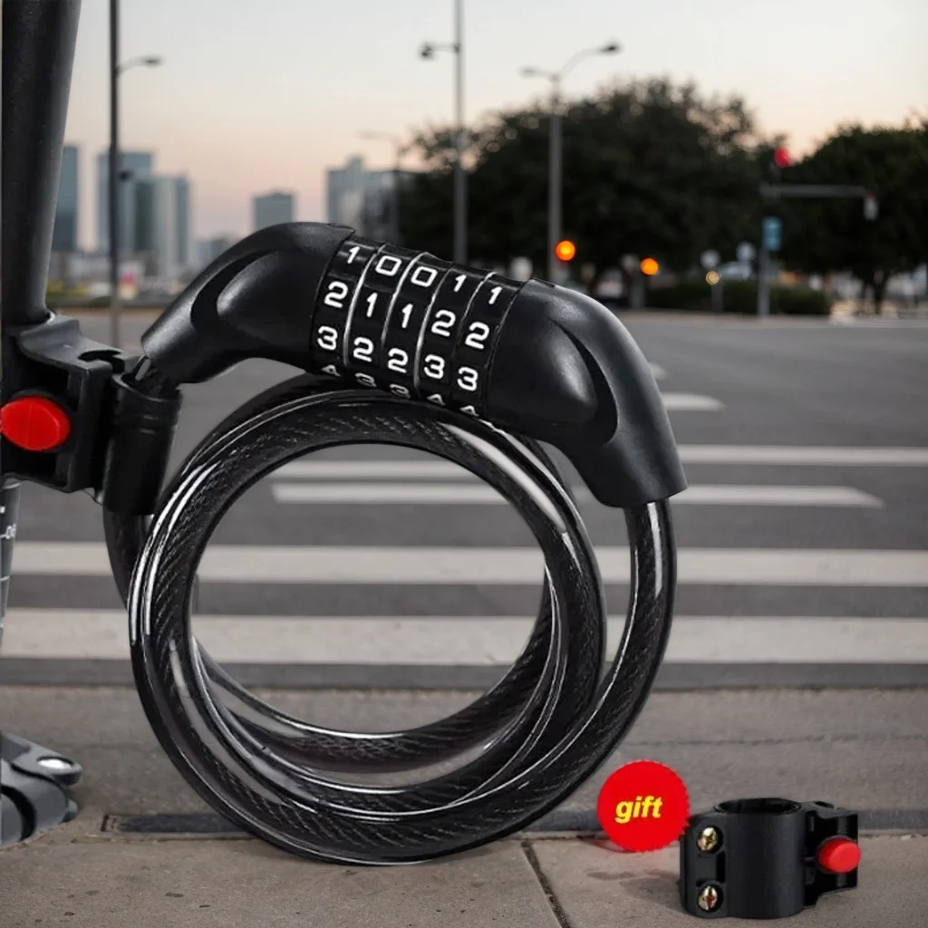 

Велосипедный тросовый замок с 5 цифровыми кодами — стальной противоугонный замок с паролем 1200 x 12 мм для безопасности велосипедов и велосипедов (аксессуар для велосипеда)