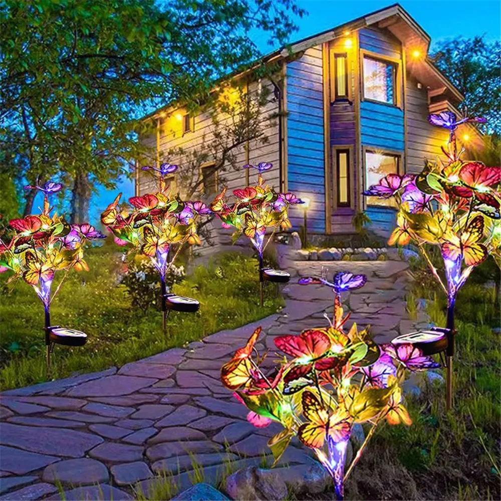 

Solar Outdoor Lights Butterfly Flower Garden Fairy Lights Wedding Birthday Decorations Lawn Lamp Yard Path Ornament