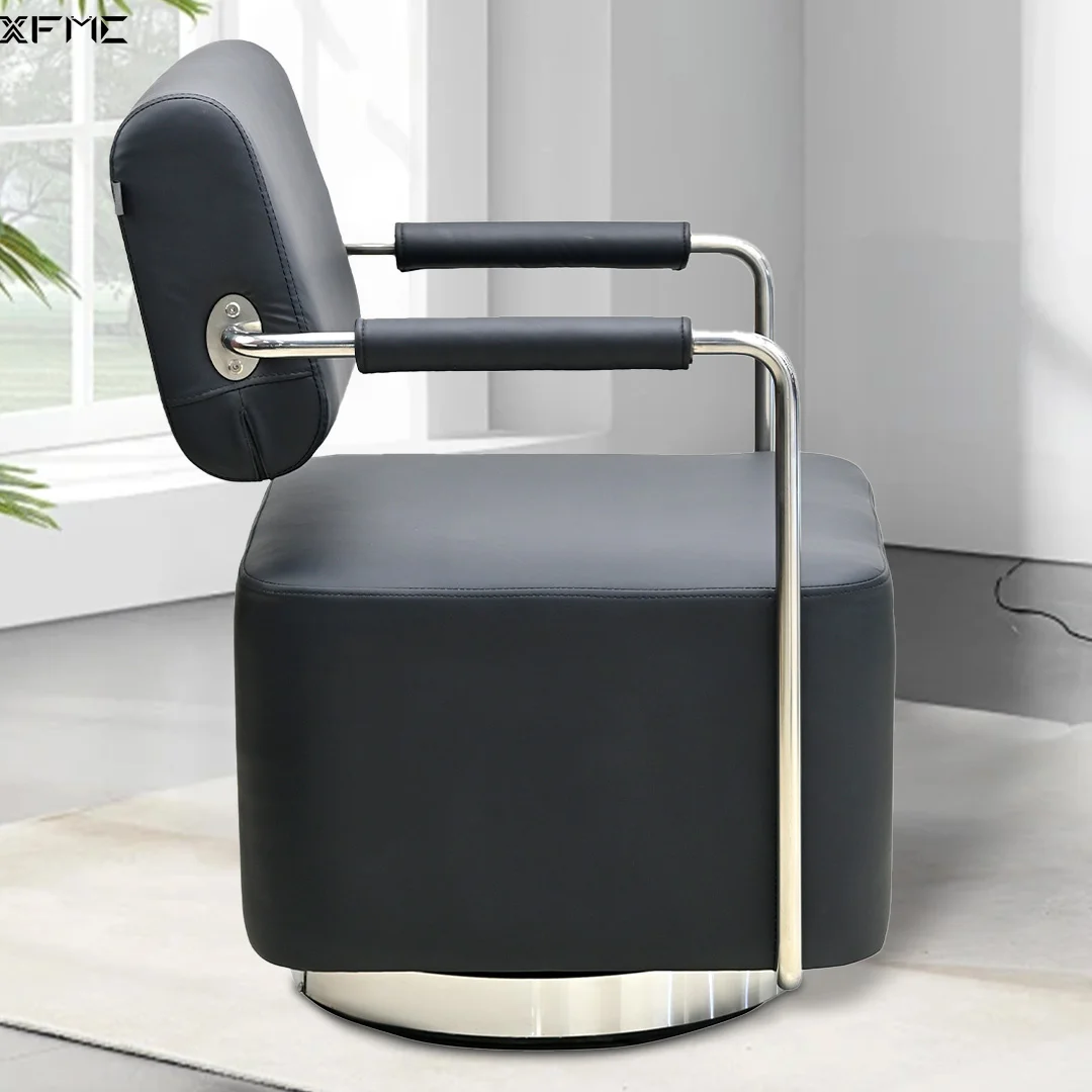 High End Modern Black Leather Rotatable Sofa Chair Relax Waiting Sofa for Living Room Barber Salon and Hotel Lobby