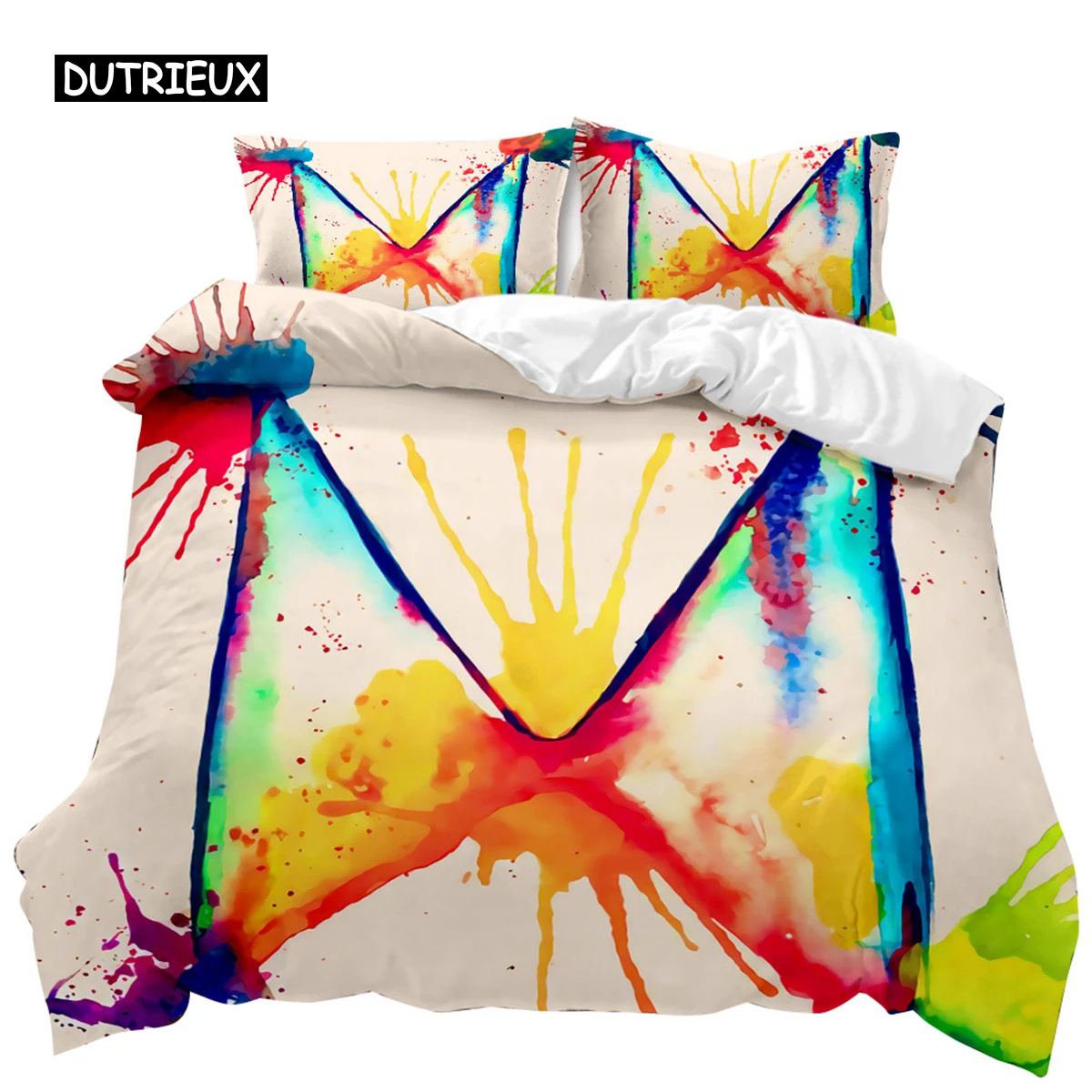 Watercolor Duvet Cover Set MultiColorful Graffiti Splatter Polyester Bedding Set Kids Teens Double Queen King Size Qulit Cover