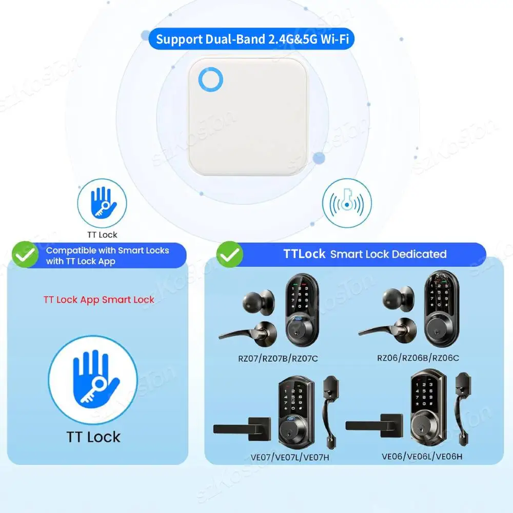 TTLock APP G5 WiFi Gateway Hub Support Dual-Band 2.4G&5G Wi-Fi Remote Control Unlock Smart Lock Works with Alexa Google Home