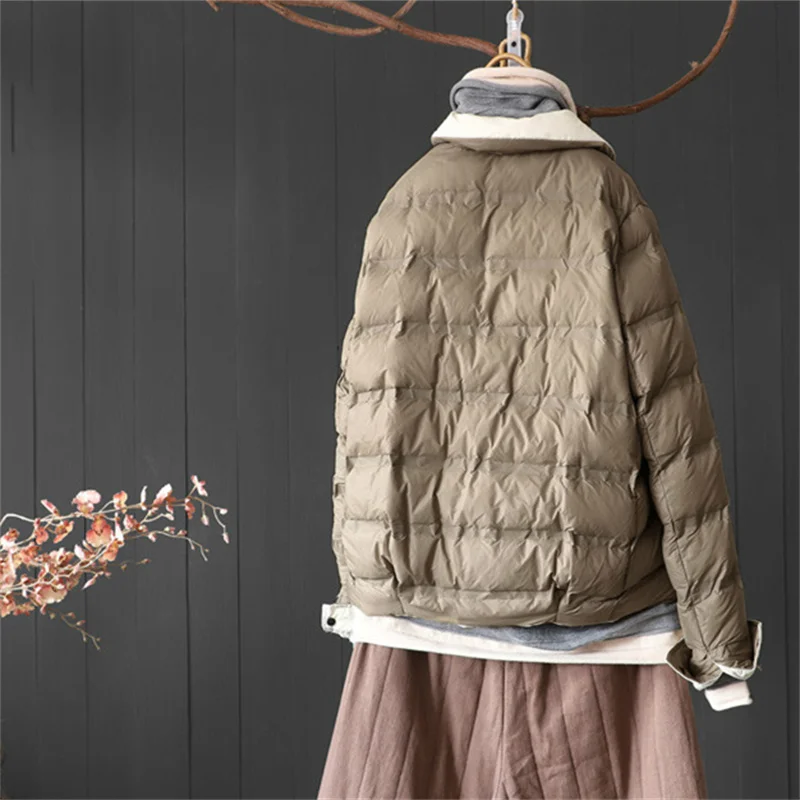 Abrigo cálido de dos caras para mujer, chaqueta de plumón de pato blanca, ligera y fina, parka corta de talla grande, prendas de vestir, otoño e