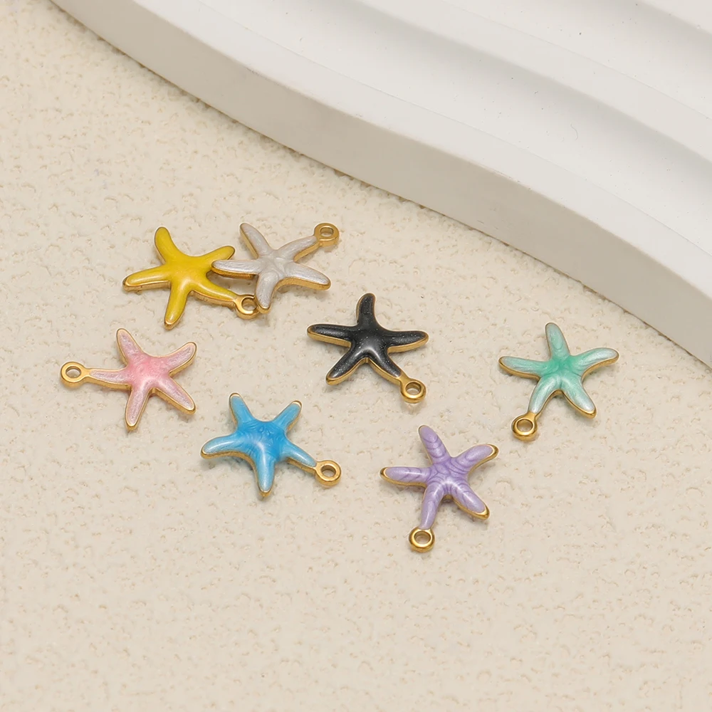 20 Stück Edelstahl-Emaille-Seestern-Anhänger für Mädchen-Armbänder, Dekoration für Kinder, niedliche Sommer-Halsketten-Charms, DIY-Schmuckzubehör – Detail 4