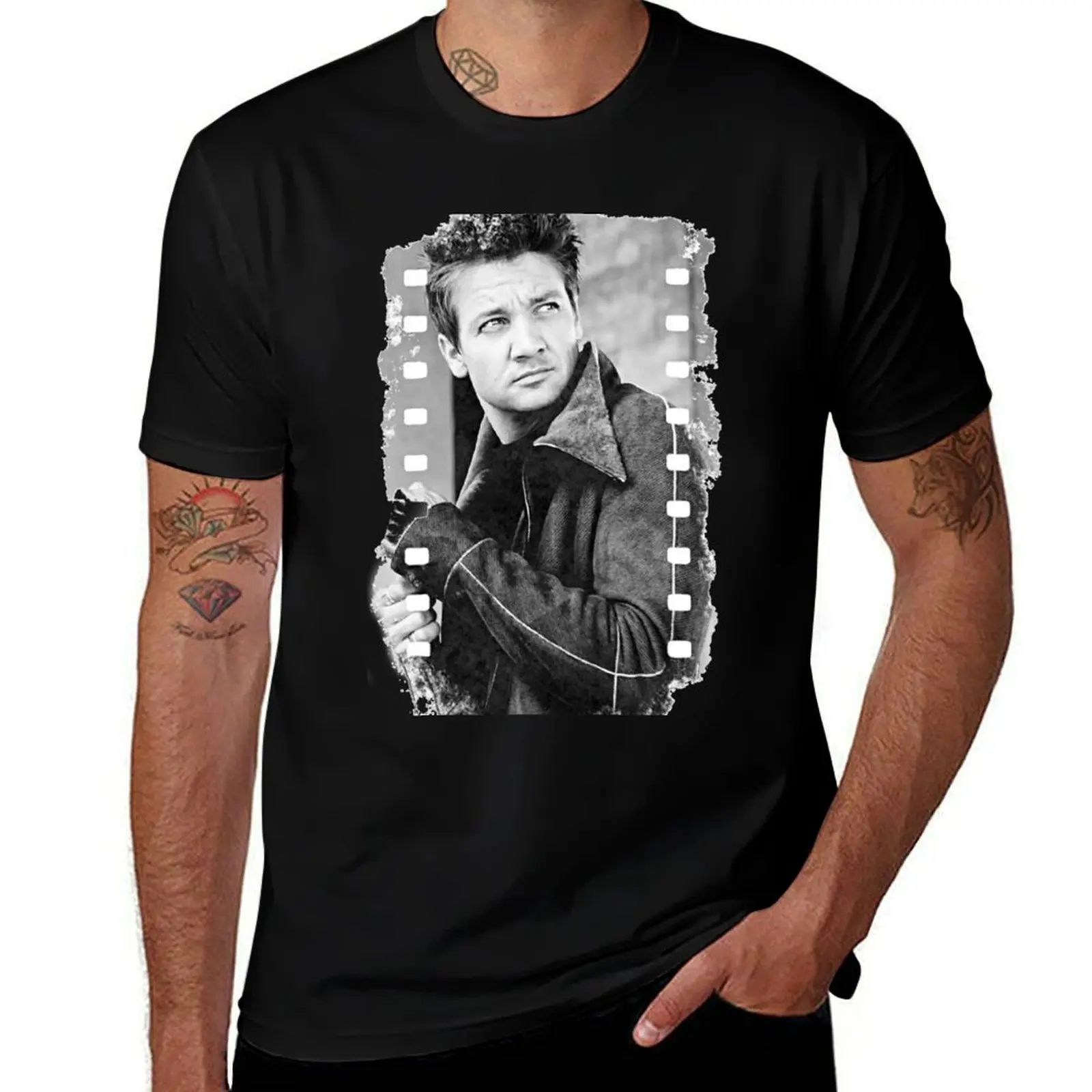 Jeremy Renner B&W Film T-Shirt Work Utility Casual Tee Shirt T-Shirt