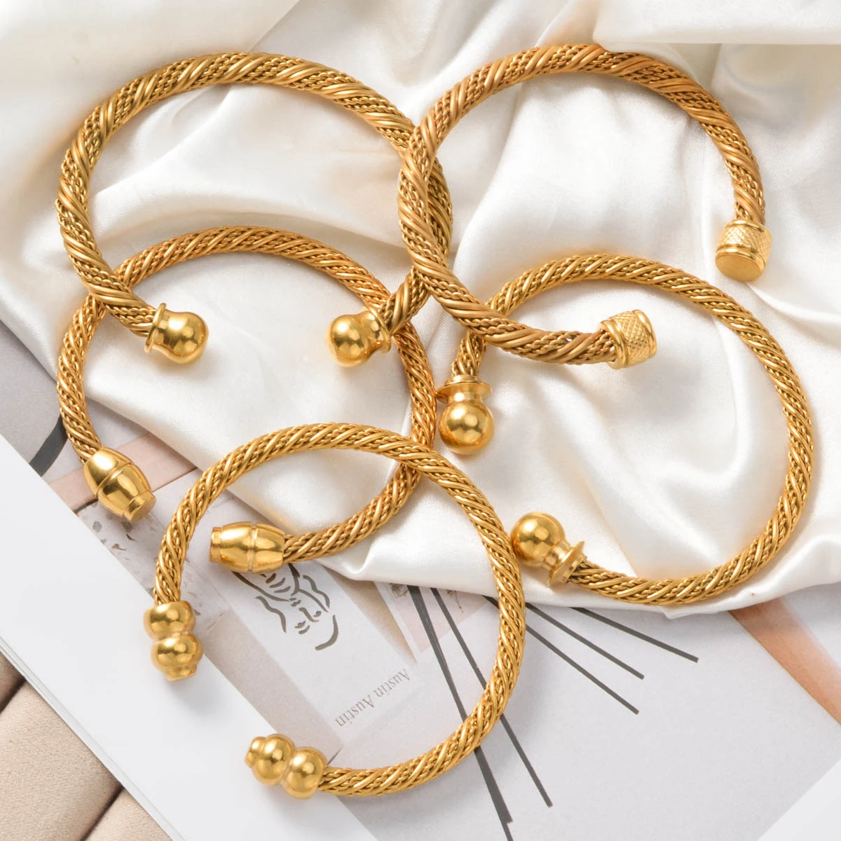 

Adjustable Stainless Steel Bracelets For Men Open Cuff Hip Hop Calabash Bangles Steel Twisted Braided Bangle Jewelry Gift