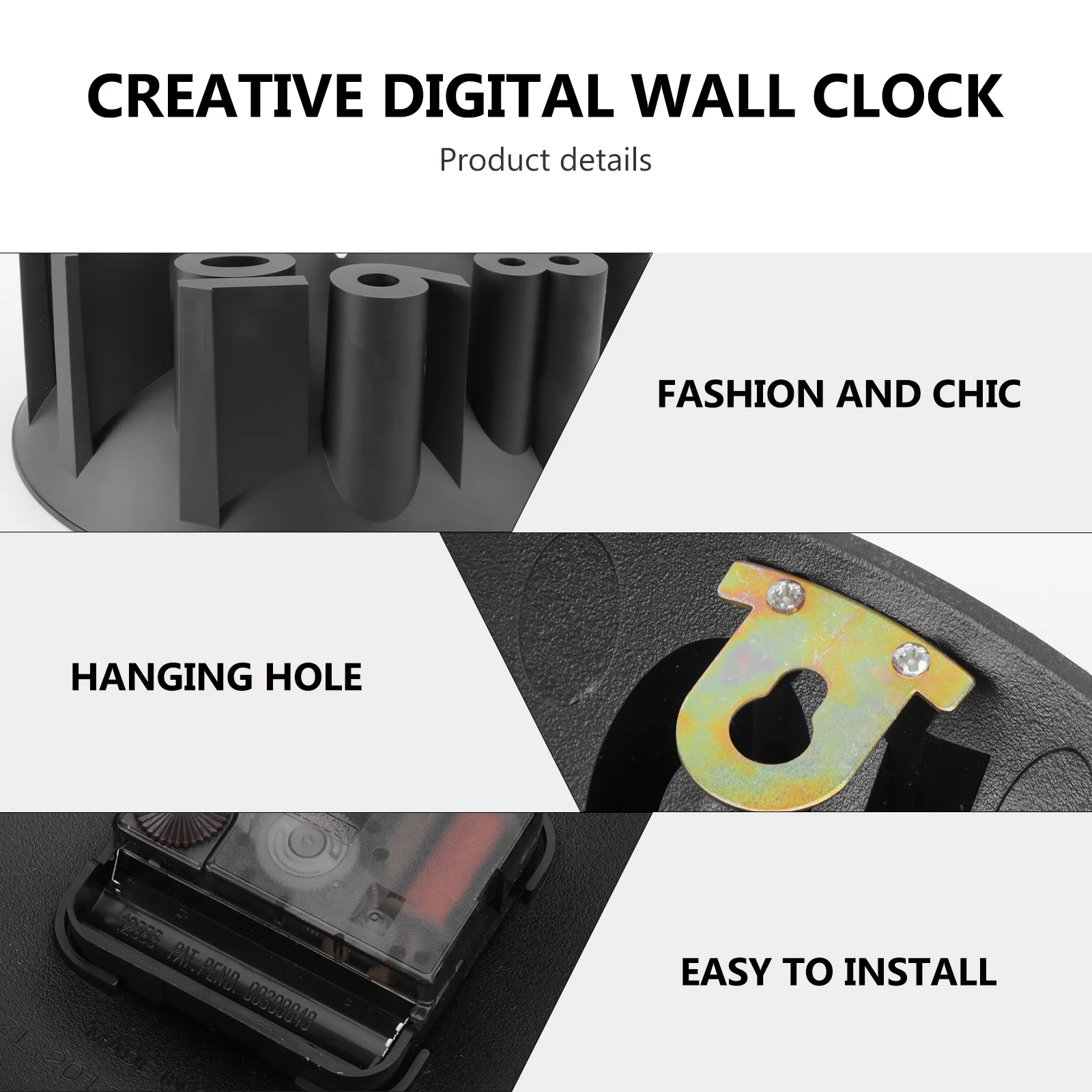 

Digital Wall Clock Black Mute Silent Chic Modern Simple Design Household Decorative Wall Hanging Clock For Living Room Bedroom