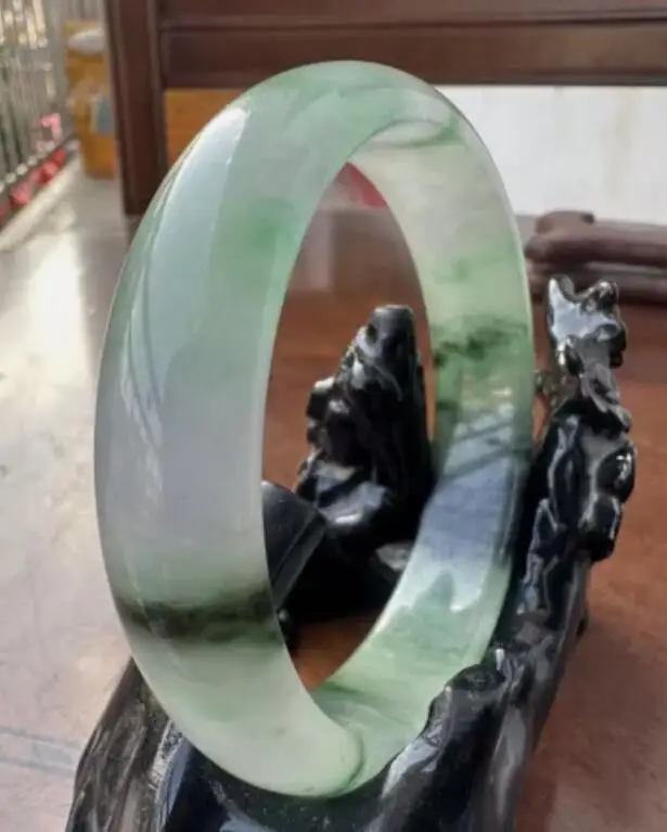 

Certified Grade AAA Burmese Hand Icy Green Jade Jadeite Bracelet Bangle 58.5mm