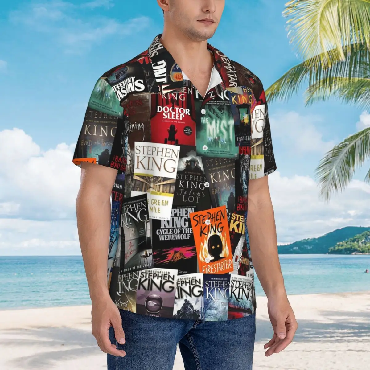 

Stephen King Book Covers Horror Bookworm Hawaiian Shirts Funny Men Short Sleeve Shirt for Summer Beach Men's Button Tops