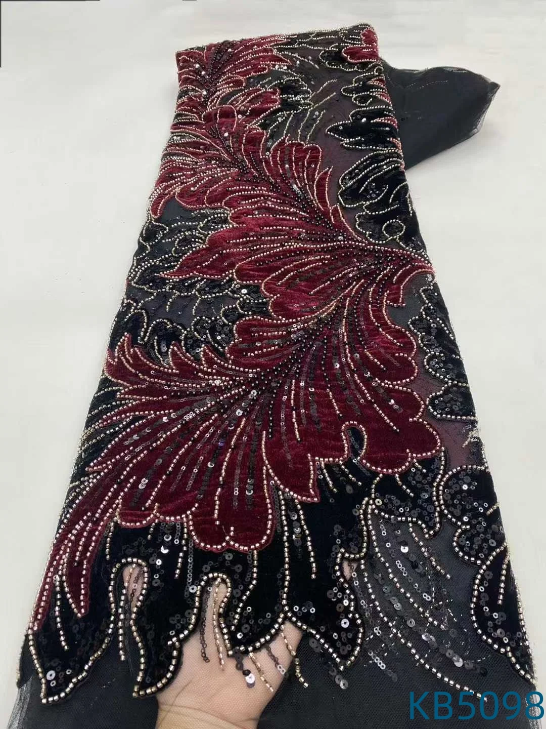 

Sequin Velvet Lace Fabric African Lace Fabric 5 Yards High Quality 2025 Sequence Beaded Tulle Lace Fabrics For Sewing KB5098
