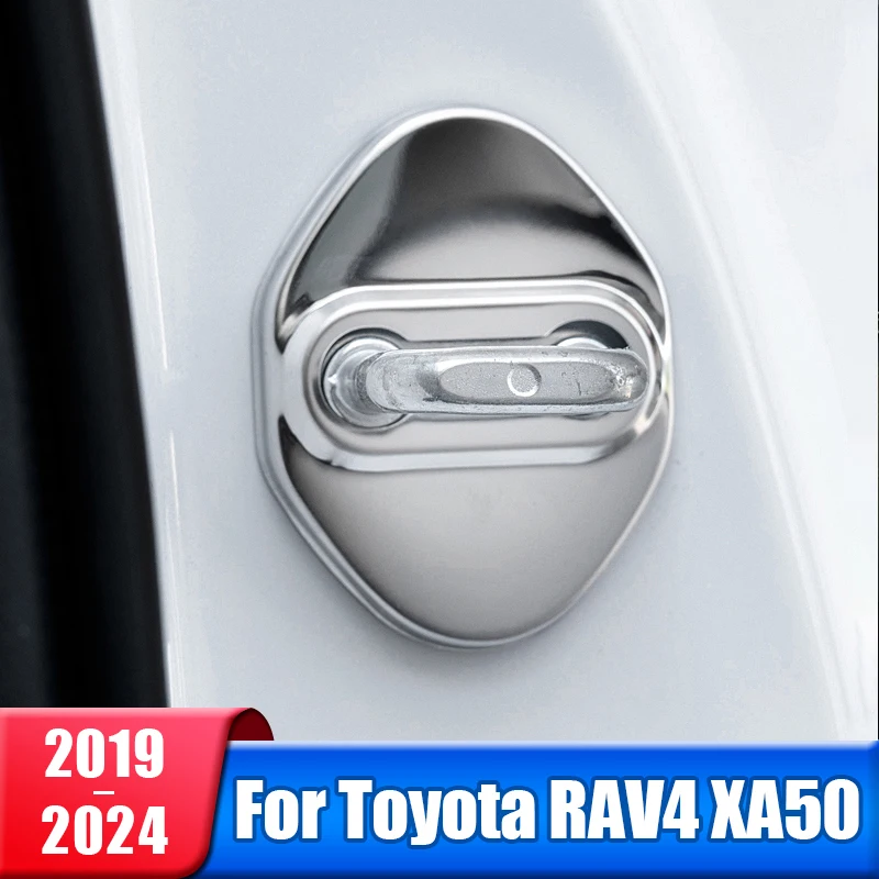 Car Door Lock Buckle Protector Cover For Toyota RAV4 2019 2020 2021 2022 2023 2024 RAV 4 XA50 Hybrid Stainless Steel Accessories