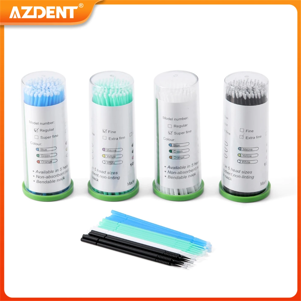 100 unids/caja AZDENT microcepillo Dental aplicador desechable varillas puntas Micro cepillo herramienta de limpieza 1,2/1,5/2,0/2,5mm consumibles