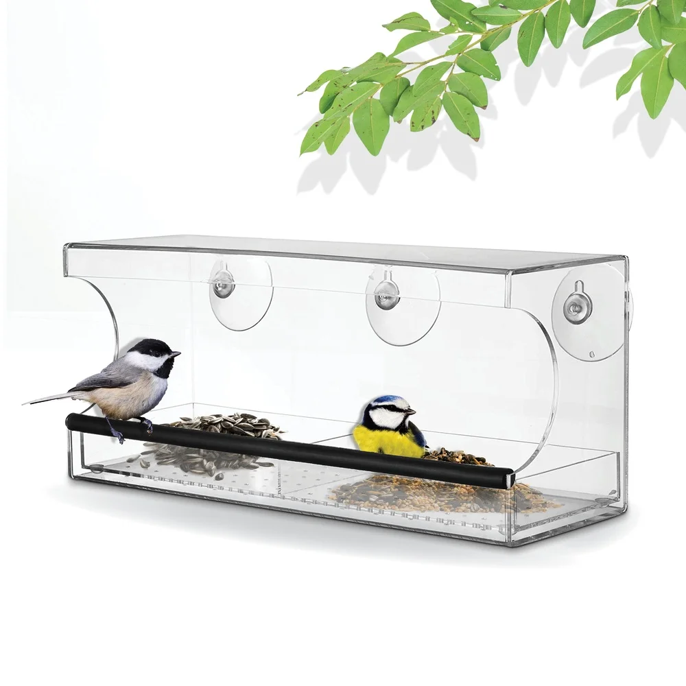 

Clear Window Bird Feeder Strong Suction Cups Indoor Outdoor Bird Watching Easy Clean Waterproof Seed Tray Nature Viewing