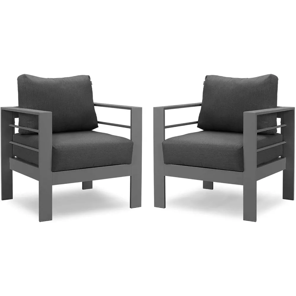 

Patio Furniture Metal Armchair,2 PCS All-Weather Aluminum Garden Outdoor Contemporary Sofa Chair with Cushions, Grey