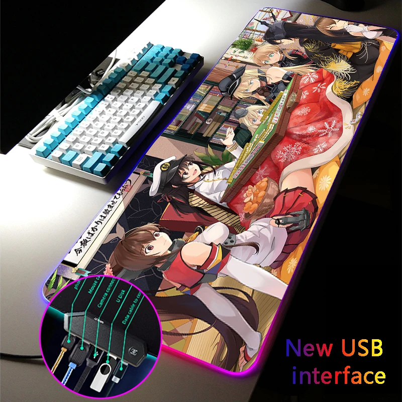 

MRGLZY Anime Cute Girl RGB Gaming Large Mouse Pad LED 4-Port XXL 40*90cm Mousepad USB Hub Games Computer PC Mouse Mat for Csgo