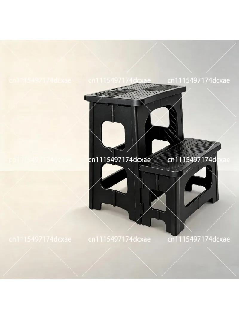 Foldable Plastic Step Stool 2 Tier Anti-Slip Climbing Pedal Portable High Low Household Ladder for Kitchen Storage