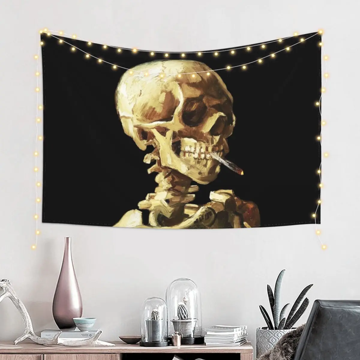 Vincent Van Gogh - Skull of a Skeleton with Burning Cigarette Tapestry Room Decoration Accessories Japanese Room Decor Tapestry