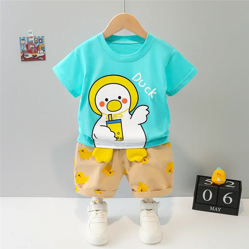 Summer Boys Girls Clothing Sets Children Cartoon Vacation Clothes Toddler Infant Short Sleeve Cotton T Shirt Shorts Kids Outfits