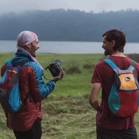 Outdoor Hiking Random Color Splicing Small Double Shoulder Bag Backpack Stacking Storage Outdoor Leisure Travel Backpack