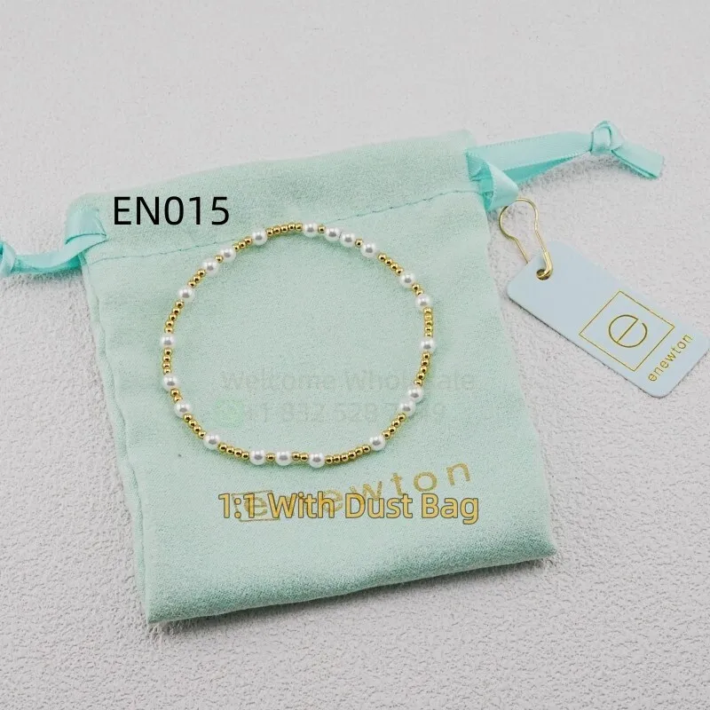 E-Newton joyería 1:1 pulseras con cuentas de perlas doradas brazaletes para mujer regalo de cumpleaños y Navidad EN015