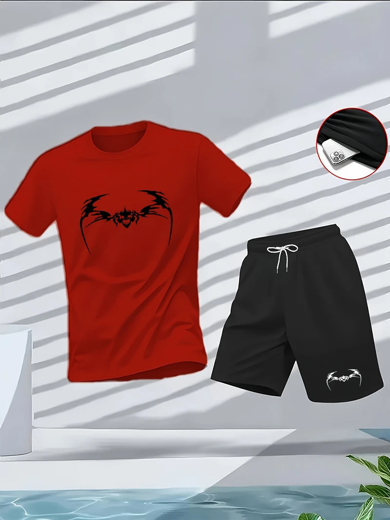

Men's 2026 New Hot Summer Summer Men's Fitness and Sports Set Round-neck T-shirt Five-inch Shorts Fashionable and Casual Fitness