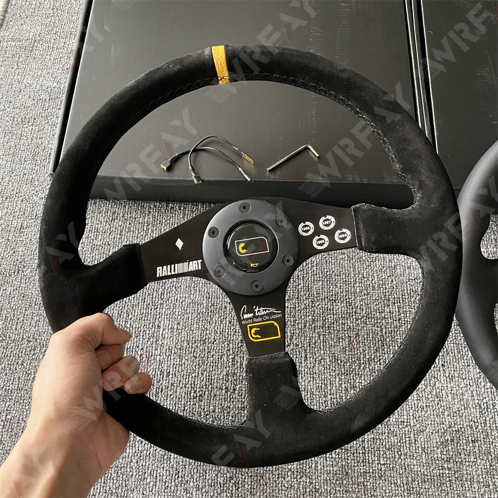 RALLIART Steering Wheel Suede/ Leather JDM 14inch/345mm Racing Sports Steering Wheel for Universal