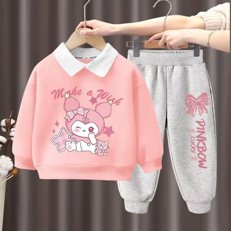 Autunn Winter New Children\'s Clothing Sets Sanrio Cute Kuromi Girls Sweatshirt and Sweatpant Two Piece Set Baby Kids Sweatsuit