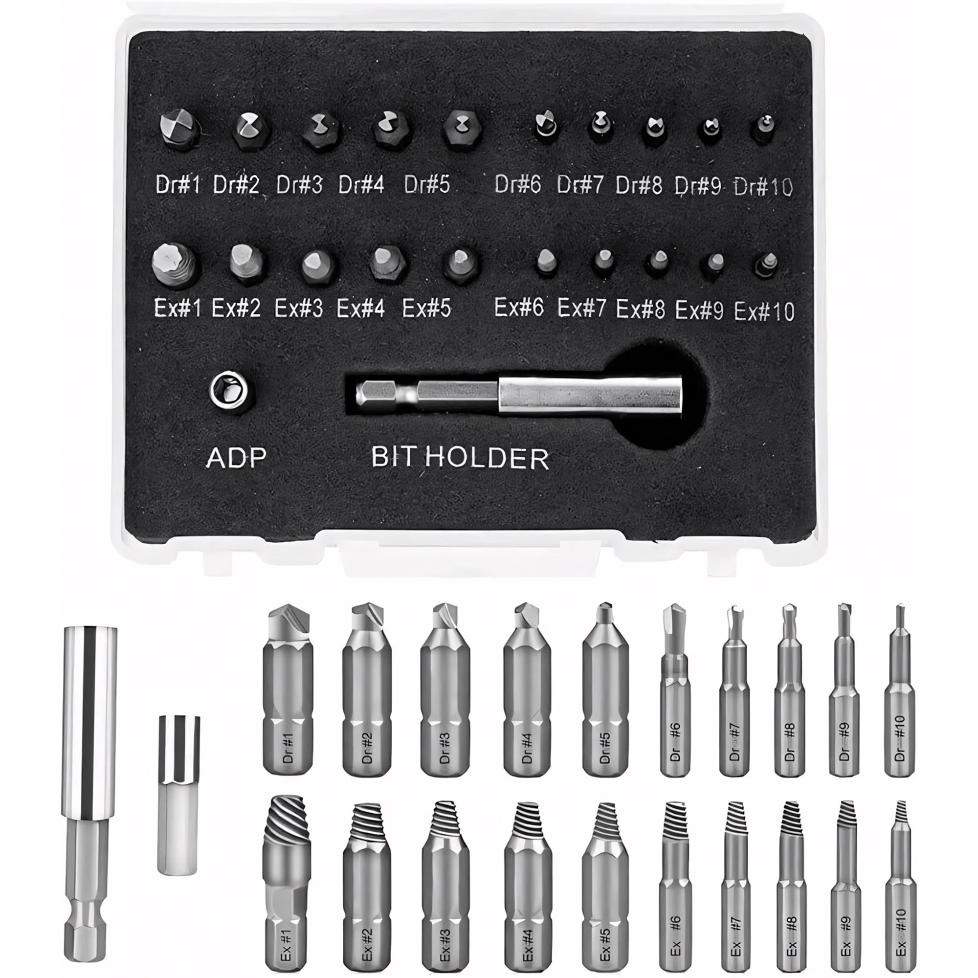 STONEGO Damaged Screw Extractor Set - High-Speed Steel Broken Bolt and Screw Remover Kit for Removing Stubborn Screws