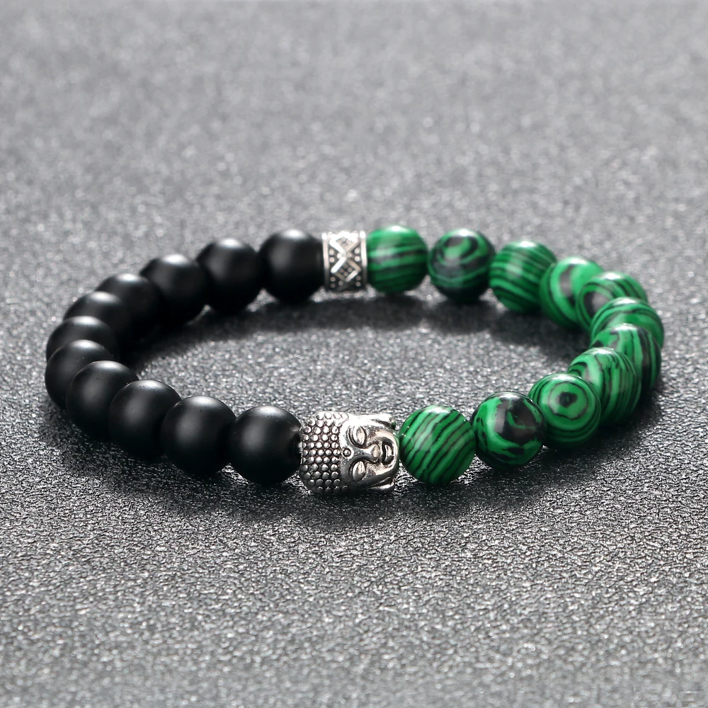 Tibetan Buddha Head Bracelets 8MM Natural Stone Tiger Eye Lava Beads Bangles For Women Men Fashion Couple Prayer Buddhist Gift view 2