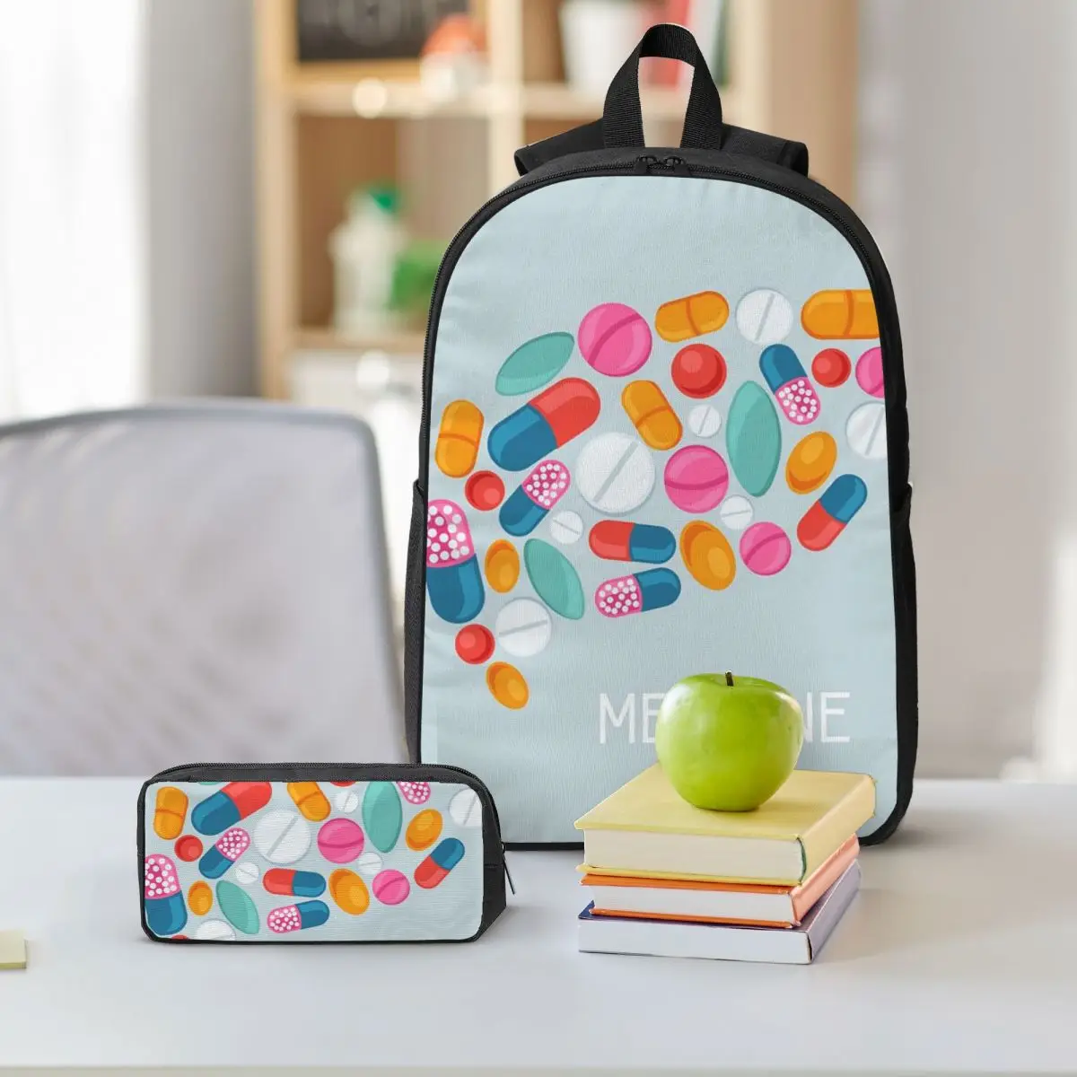 Multi Functional Pill Medicine Backpack Boys Girls BookBag School Bag Shoulder Bags 3ps Insulated Lunch Bag Pencil Case