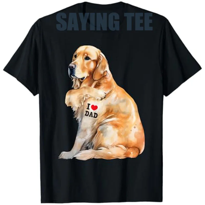 

I Love Dad - Patriotic Golden Retriever Canine Dog Lover T-Shirt Puppy Trainers Y2k Design Graphic Outfit Father's Day Daddy Tee