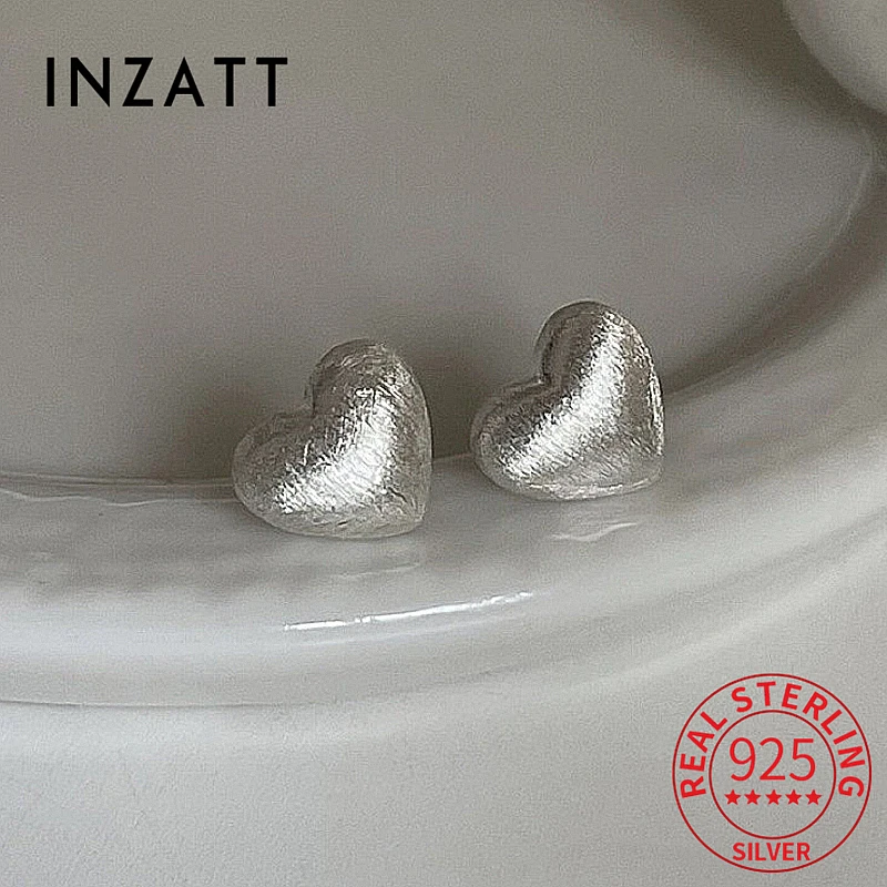 

INZATT Real 925 Sterling Silver Matte Heart Stud Earrings for Women Classic Fine Jewelry Minimalist Accessories