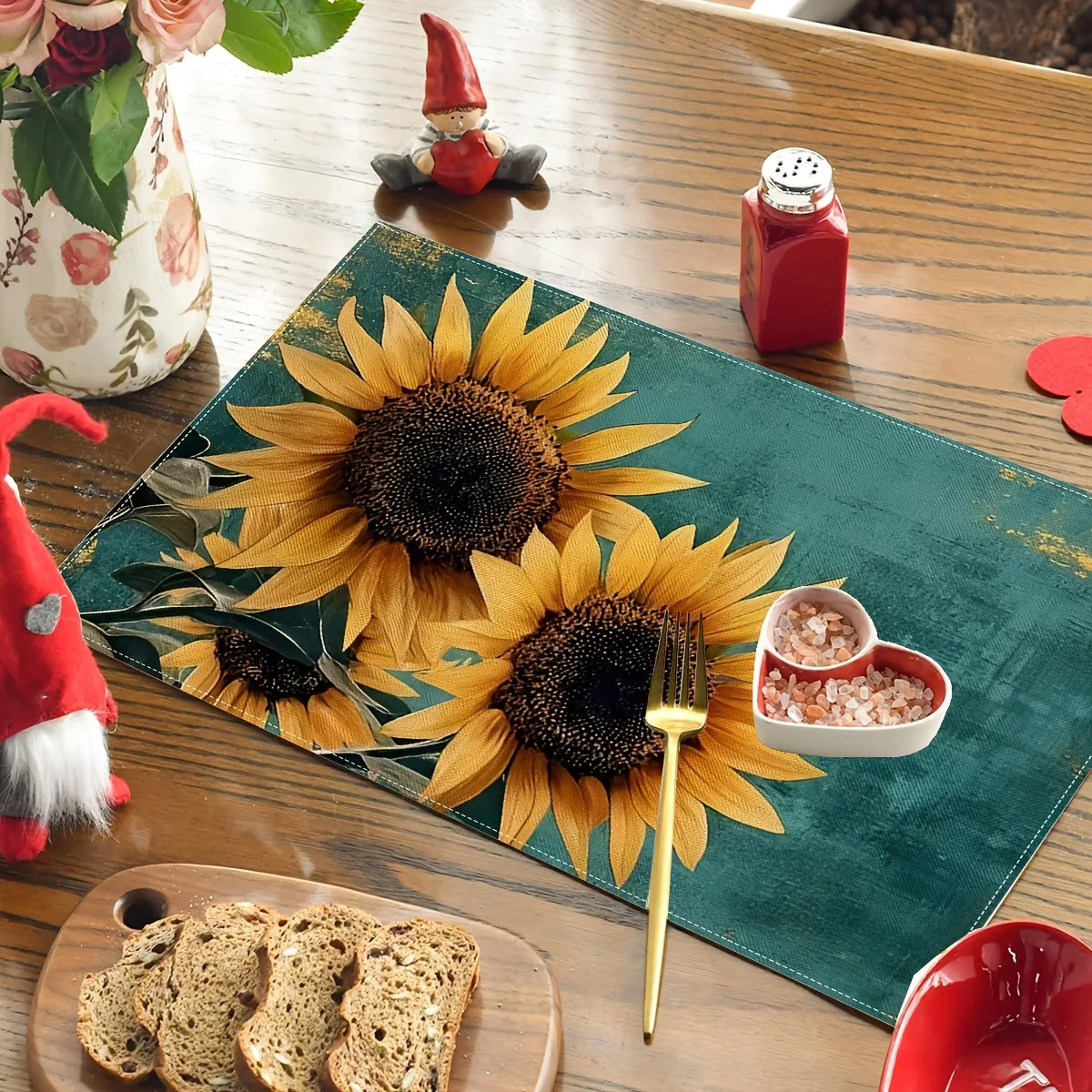 Rustic Sunflower Placemats Table Mat Metal Bucket Butterfly Print For Dining Table Decor Country Style Home Accessories 4/6/8pcs