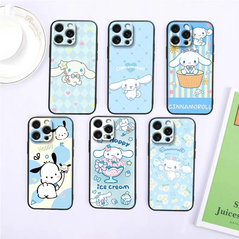

Sanrio Cinnamoroll Art Cartoon For Apple iPhone 17 16 16E 15 14 13 12 11 Air Pro Max Plus Black Soft Silicone Cover Phone Case